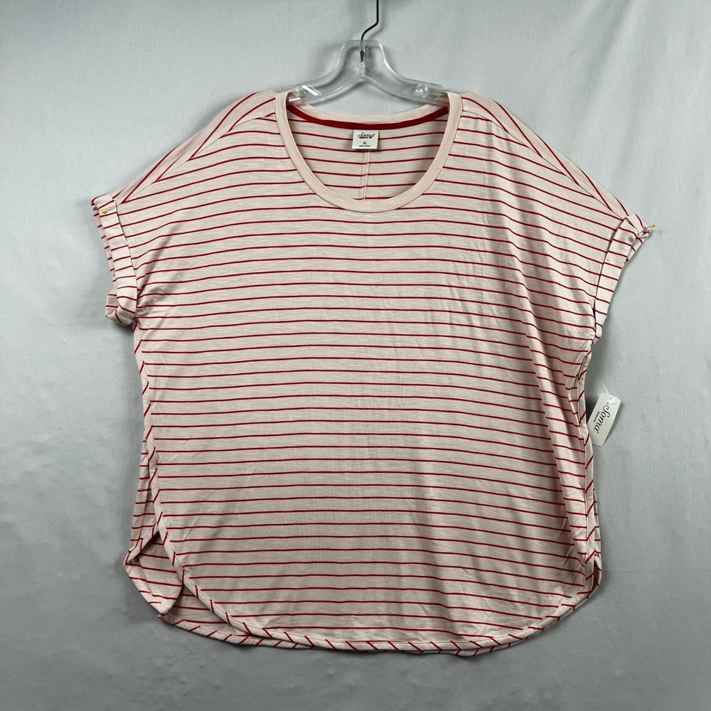 Soma Essential Tee Womens XL Red Striped Short Sleeve Scoop Neck New